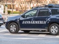 Gendarmerie or romanian military police car in traffic