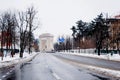 Bucharest / Romania - Ianuary 1, 2017: Arcul de triumf, winter Royalty Free Stock Photo