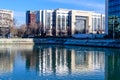 Main building of Bucharest Court (Tribunal) near the Dambovita river in a sunny winter day Royalty Free Stock Photo
