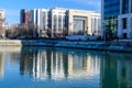 Main building of Bucharest Court (Tribunal) near the Dambovita river in a sunny winter day Royalty Free Stock Photo