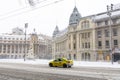 Bucharest, Romania - January 17: University Square on January 17, 2016 in Bucharest, Romania. Bucharest downtown after massive sn