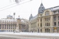Bucharest, Romania - January 17: University Square on January 17, 2016 in Bucharest, Romania. Bucharest downtown after massive sn