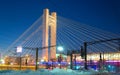 BUCHAREST, ROMANIA - January, 2016: View on Basarab Bridge with North Railway Station at night, in Bucharest