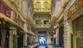 BUCHAREST, ROMANIA - 27 JULY, 2019: Macca Villacrosse Passage - a fork-shaped, yellow glass covered arcaded street in central