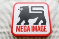 Bucharest, Romania - June 6, 2020: Entry sign with logo for Mega Image supermarket Royalty Free Stock Photo