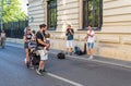 A music band of street artists playing on Victory Street (Calea Victoriei) in the center of Royalty Free Stock Photo