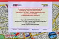 Bucharest, Romania - June 6, 2020: Poster indicating that the buses operating Bucharest City Tours are suspended during 2020 in