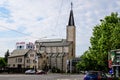 Bucharest, Romania - 6 June 2021: Renovated building of Holy Cross Catholic Church Biserica Sfanta Cruce in the city center in a