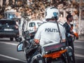 Traffic policeman on motorbike. Police officer control in the center of Bucharest Royalty Free Stock Photo