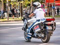 Traffic policeman on motorbike. Police officer control in the center of Bucharest Royalty Free Stock Photo