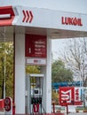 Bucharest/Romania - 11.03.2020: Lukoil gas and fuel station in the central area of Bucharest Royalty Free Stock Photo