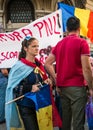 Bucharest/Romania - 09.19.2020: Many people with Romanian flags in their hand protesting against wearing face masks in schools Royalty Free Stock Photo