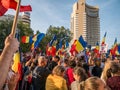 Bucharest/Romania - 09.19.2020: Many people with Romanian flags in their hand protesting in front of the Intercontinental Hotel Royalty Free Stock Photo