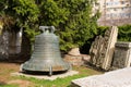 Bucharest, Romania - March 16, 2019: big bronze church bell situated in the courtyard of Church Royalty Free Stock Photo