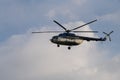 Bucharest, Romania - March 2021: Helicopter of MAI Ministry of Internal Affairs in flight over Baneasa Airport