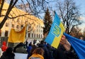 BUCHAREST, ROMANIA - MARCH 19, 2022:People demonstrate in front of the embassy of the Russian Federation in Bucharest.