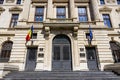 Bucharest, Romania - 27 March 2021: Main entry to headquarter of National Bank of Romania Banca Nationala a Romaniei, BNR in a