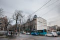 BUCHAREST, ROMANIA - MARCH 16, 2023: Panorama of the Bulevardul Carol I boulevard in Bucharest city center with a traffic jam of