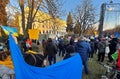 BUCHAREST, ROMANIA - MARCH 19, 2022:People demonstrate in front of the embassy of the Russian Federation in Bucharest.