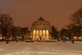 Bucharest architecture: Romanian Athenaeum in winter Royalty Free Stock Photo