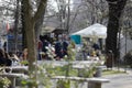 Romanian policemen patrol the IOR park in Bucharest during Covid-19 pandemic restrictions