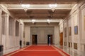 BUCHAREST, ROMANIA - MARCH 13, 2023: Selective blur opulent design of a lobby hall in the interior of the Romanian palace of