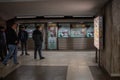 BUCHAREST, ROMANIA - MARCH 13, 2023: Selective blur on people waiting for a metroin Bucharest metro Metro, passing with a speed