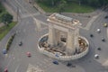 Bucharest, Romania, May 15, 2016: Aerial view of the Arch of Triumph
