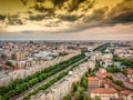 Bucharest, Romania - 22 May 2017: Bucharest city center aerial view to Union Square - Piata Unirii Royalty Free Stock Photo