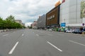 BUCHAREST, ROMANIA - MAY 30, 2017: Bucharest Cityscape with Shopping Mall and Empty Street.