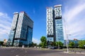 Bucharest, Romania - 15 May 2021: City Gate Towers in the Northern part of the city with headquarters and offices of Telekom, Royalty Free Stock Photo