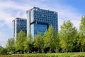 Bucharest, Romania - 15 May 2021: City Gate Towers in the Northern part of the city with headquarters and offices of Telekom, Royalty Free Stock Photo