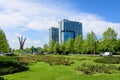 Bucharest, Romania - 15 May 2021: City Gate Towers in the Northern part of the city with headquarters and offices of Telekom, Royalty Free Stock Photo