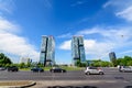Bucharest, Romania - 15 May 2021: City Gate Towers in the Northern part of the city with headquarters and offices of Telekom, Royalty Free Stock Photo