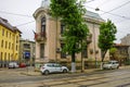 Bucharest, Romania, May 18, 2019: A large number of electric wires, cables on the streets of the old city of Bucharest Royalty Free Stock Photo