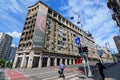 Bucharest, Romania, 6 May 2021 - Modern building near Natiunile Unite Square Piata Natiunile Unite and bridge on Dambovita river Royalty Free Stock Photo