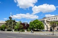 Bucharest, Romania, 6 May 2021: Monuments near the Central University Library in Revolutiei Square Piata Revolutiei in Victoriei