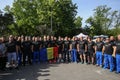 Romanian army veterans, paralympians members of the Invictus Team, take part at a running contest