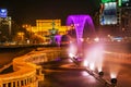 Bucharest, Romania - 01.04.2017, night trails and the building o Royalty Free Stock Photo