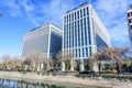 Bucharest, Romania, 20 Nov 2021: Modern glass business buildings at Timpuri Noi area with headquarters of Platika, Tremend, Zitec