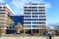 Bucharest, Romania, 20 Nov 2021: Modern glass business buildings at Timpuri Noi area with headquarters of Platika, Tremend, Zitec