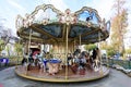 Bucharest, Romania, 13 November 2021: Colourful children colorful carousel with mixed plastic and metallic toys and materials in