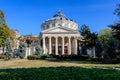 Bucharest, Romania, 8 November 2020: Landscape with the Romanian Atheneum, circular building that is the main concert hall and Royalty Free Stock Photo