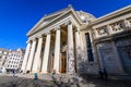 Bucharest, Romania, 8 November 2020: Landscape with the Romanian Atheneum, circular building that is the main concert hall and Royalty Free Stock Photo