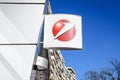 Logo at the main entry to a Unicredit Bank branch in a historical building in downtown in a