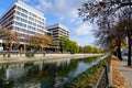 Bucharest, Romania, 7 November 2020: New offices buildings near Dambovita river in Timpuri Noi New Times area in Bucharest,