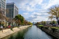 Bucharest, Romania, 7 November 2020: New offices buildings near Dambovita river in Timpuri Noi New Times area in Bucharest,