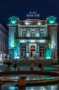 Night urban scene in Bucharest, Romania, view of Odeon Theatre