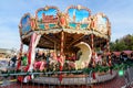 Bucharest, Romania, 30 November 2023: Vivid colorful carousel at the West Side Christmas Market in Drumul Taberei neignbourhood,