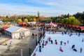 Bucharest, Romania, 30 November 2023: Vivid colorful houses and ice skate ring at West Side Christmas Market in Drumul Taberei